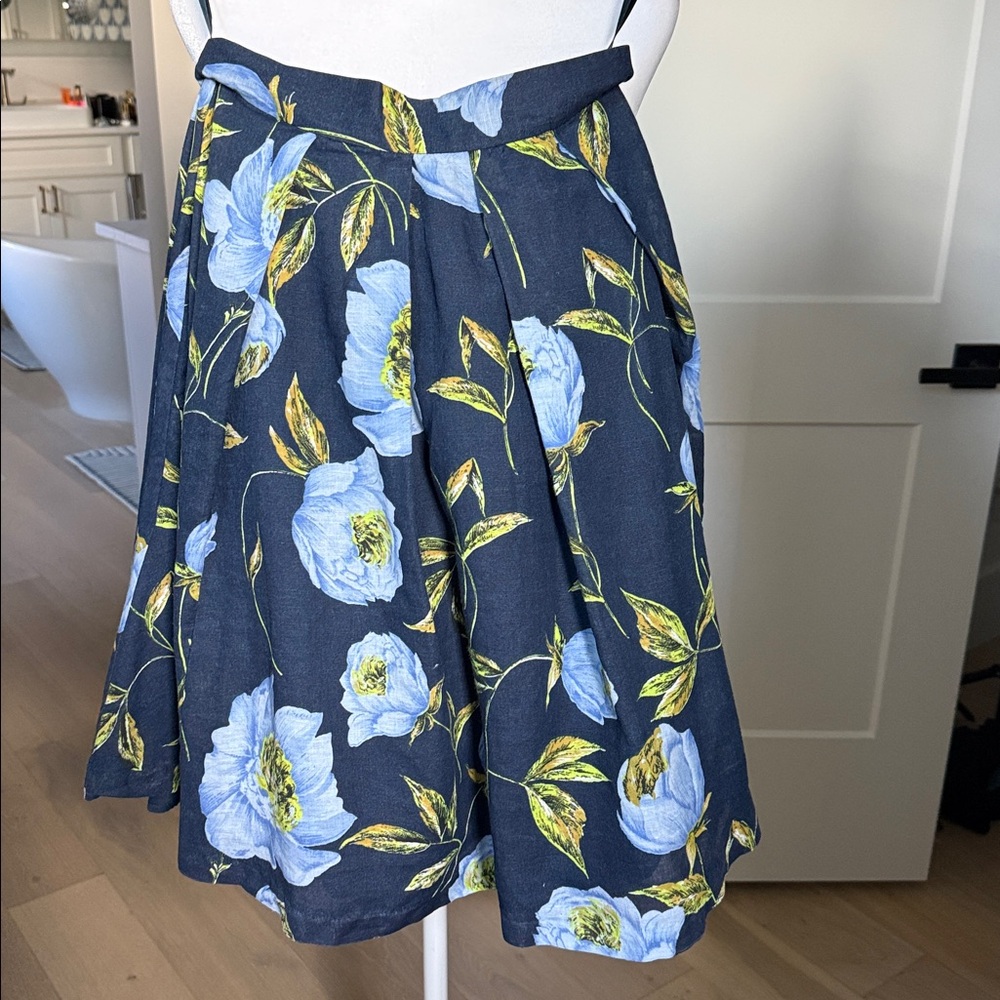 French Connection Navy and Yellow Floral Skirt